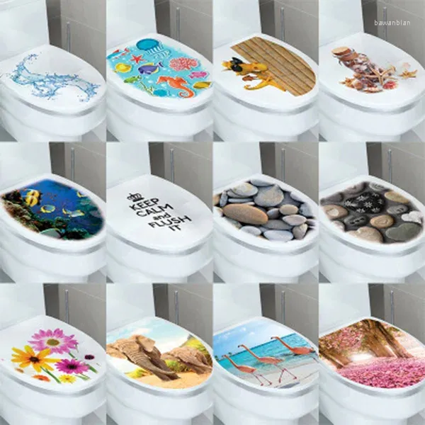 Fensteraufkleber Toilettenpodest Pfanne Cover Aufkleber WC Stuhl Commode Badezimmer Dekor 3D Printed Flower View Letters Home Decoratio