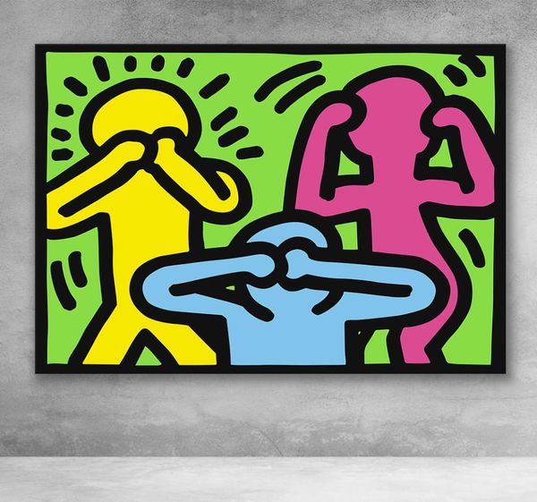 Wandkunstwerk Modular No Evil Keith Haring Drucke Malerei Cartoon Leinwand Poster Bilder moderne Wohnkultur am Krankenbett Hintergrund5692309