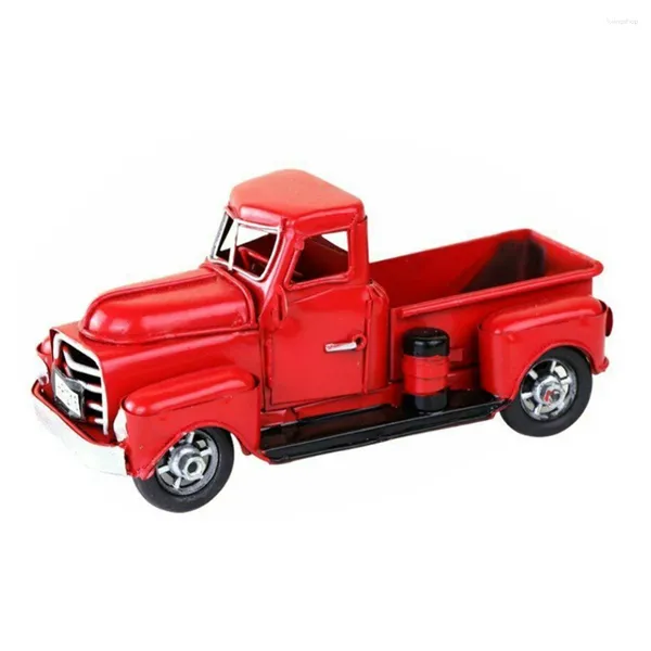 Figurine decorative in metallo vintage classico pickup rustico camion rosso d'ufficio natalizio
