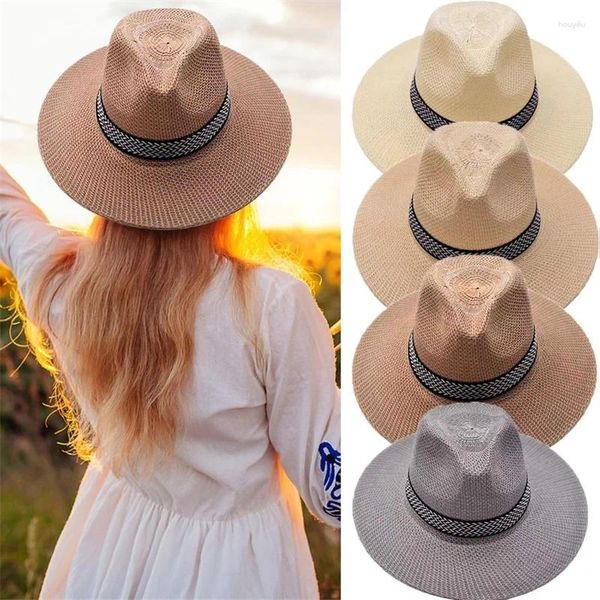 Beretti da uomo donna pieghevole paglia pieghevole panama hat sun cappello estate floppy