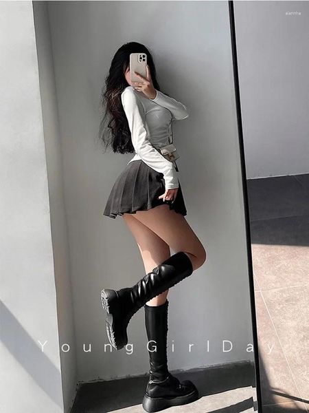 Saias 2024 saia plissada com shorts mulheres sexy cintura alta branca preta em linha coreana gyaru mini tênis escolar menina verão