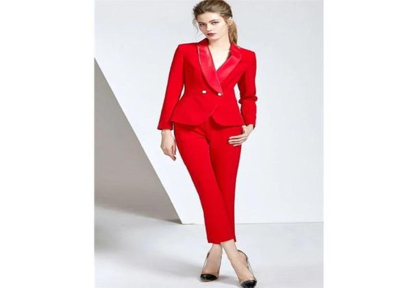 Women039s calças de duas peças Lucky Red Women Pantsuits Suits Plus Tamanho Custom Made Ladies Compune Blazerpants Para Work Wedding P2418021