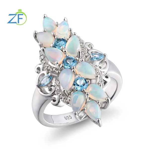 Gz zongfa originale 925 anelli in argento sterling per donne a pera naturale opal blu topazio gemma anello nuziale colorato opale gioielli fine 240507