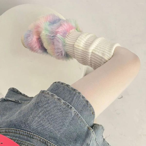 Frauen Socken japanische Kunstpelz Y2K Winter warmes Plüsch Verdickung jk Leggings Stiefel Cover Lolita Harajuku Party