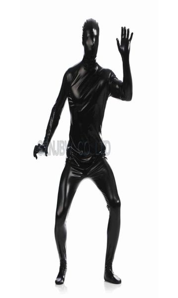 Vollkorn -Herren -Kunstleder Metallic Black Helle Full Skin Zentai Cosplay Kostüm Halloween Anzug Bodysuit Unitard Leotard5971238