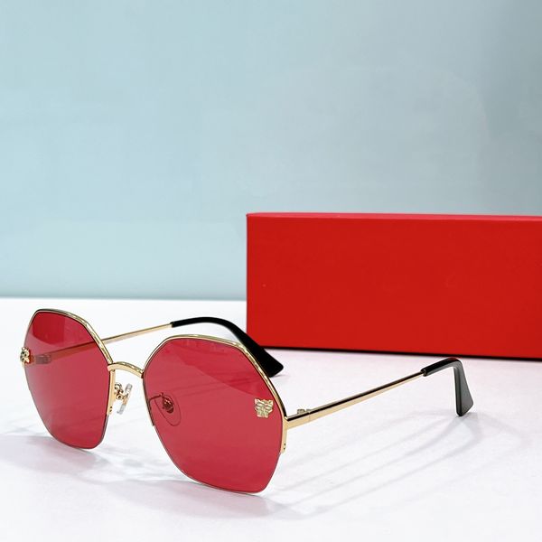 Occhiali da sole a mezza montatura Lenti rosse dorate Occhiali da sole estivi da donna Occhiali firmati Sunnies Lunettes de Soleil Occhiali UV400