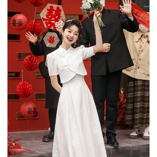 Roupas étnicas YourQipao Vestido de noivado de casamento de estilo chinês Branco Recepção Cheongsam Qipao Mulheres Toast Vestidos