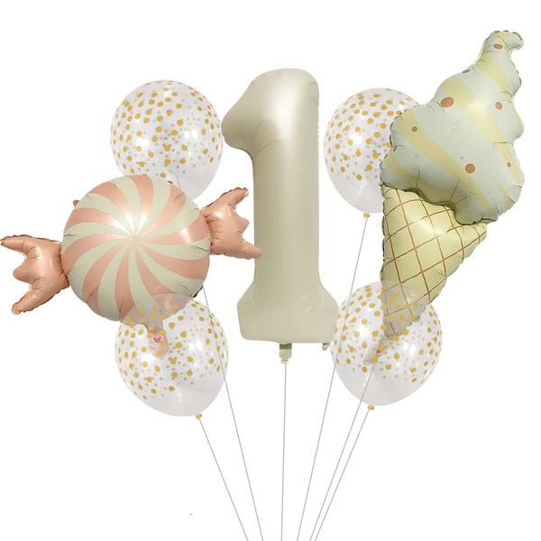 32 -дюймовый молоко белый матовый мороженое алюминиевое пленка цифровой воздушный шар набор с днем рождения украшения детский фоновый декор 240509