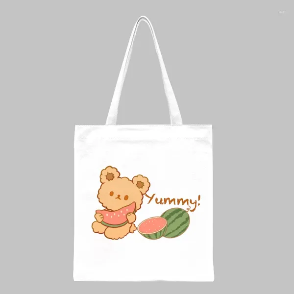 Einkaufstaschen Canvas Bag Freizeit Mode große Kapazität Spaß Muster von Bären Ess Wassermelonen Cartoon bedruckte Tasche Harajuku Punk Shopper