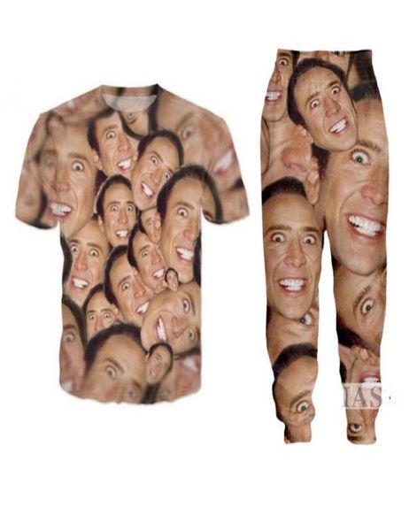 Nuovo Fashion Womenmens Nicolas Cage Funny 3D Print 3D Tshirt Jogger Pants Casusal Track Sets1620604