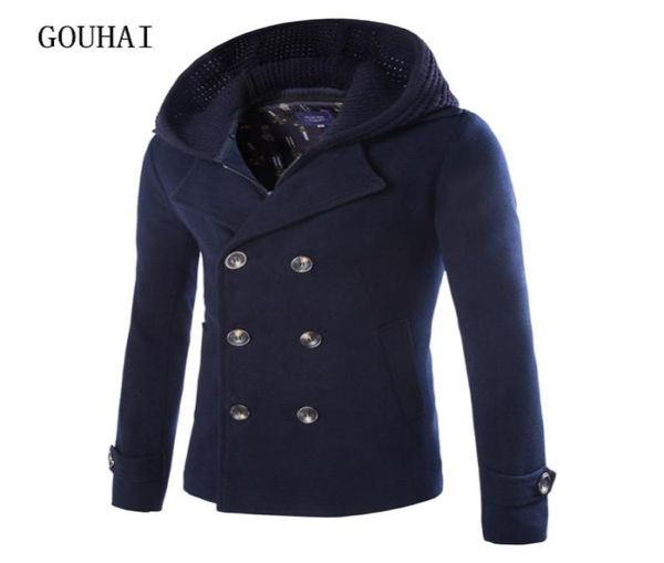 Ganze Wollmantel Männer Peacoat Winter Herren kurze Jacken mit Kapuzen mit zwei Breauted Chaqueta Hombre Wolle Mischungen Männer Kaschmir Overc2558855