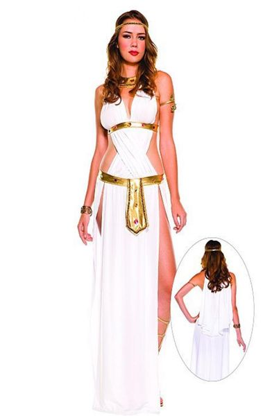 Klassische griechische Mythologie Cosplay Kleid Frauen Ägypten Königin Kleid sexy weiße lange Kleid Göttin Halloween Party Kostüm1526909