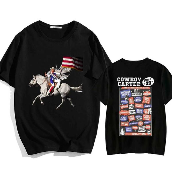 Camisetas masculinas Cowboy Carter Beyonce T-shirt gráfico de camiseta impressa algodão curto camiseta de verão feminino/masculino