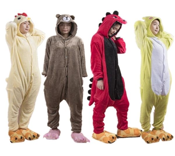 2019 Neues Modetier Pyjama Frauen Männer Pajama Cosplay Flanell Onesie Chick Frosch Dinosaurier Bär Herbst Winter Erwachsene Nachtwäsche C11828748