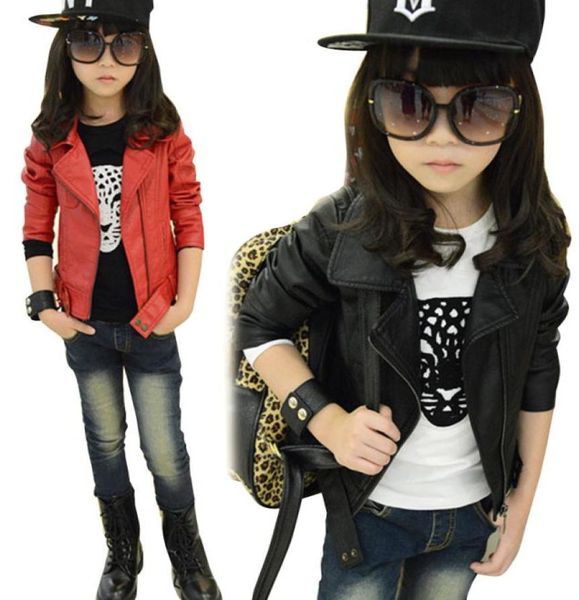 Baby Girl Leather Jacket Kids Girls Coats Spring Kids Faux Leather Jackets Girls Casual Black Solid Childra