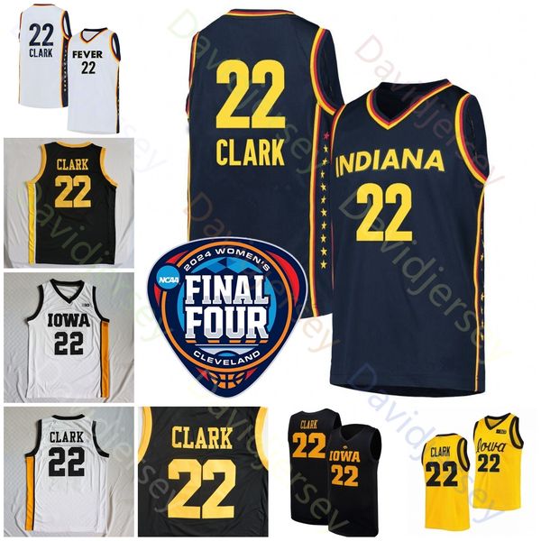 2024 Finale vier Trikots 4 Indiana Caitlin Clark Women College Basketball Iowa Hawkeyes 22 Caitlin Clark Jersey Home Away Yellow Black White Navy Männer Jugendkinder Mädchen Mädchen