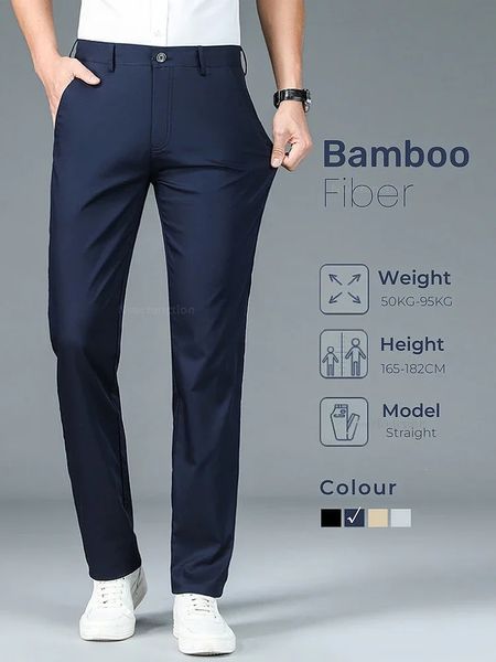 Pantaloni da lavoro dritti in fibra di bambù uomini abiti estivi designer classico designer di pantaloni traspirato per pantalone formale lungo 240518