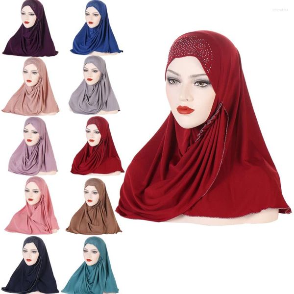 Этническая одежда бриллианты мгновенные шарф женщины мусульманский хиджаб один кусок амира исламский шаль