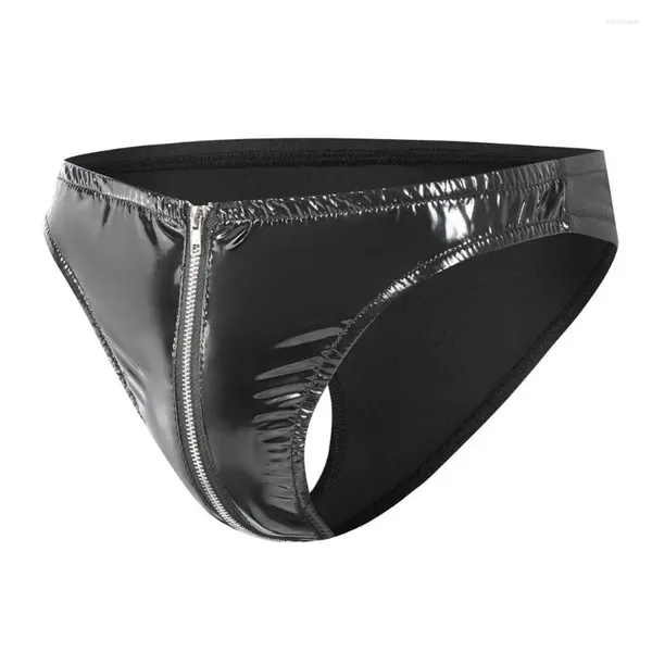 Underpants atmungsaktive Männer Unterwäsche Männer sexy Reißverschluss -Schritt -Slips Spiegel Oberfläche Feste Farbe für schlanke Anpassung Atmungsaktivität Latex