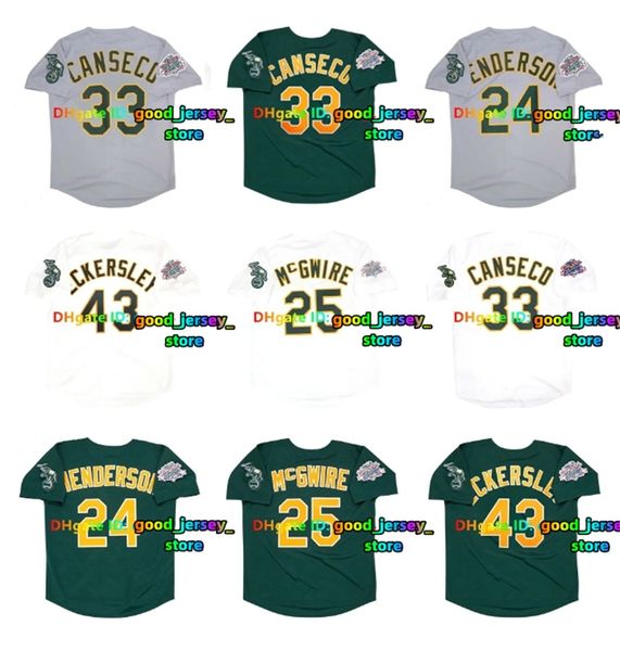 RICKEY HENDERSON TRIMPABILE Baseball Jersey A's 1989 1990 World Series Mark 25 McGwire Jose Canseco Jason Gambi Reggie Jackson Vida Blue Eckersley Green Size S-4xl Nuovo