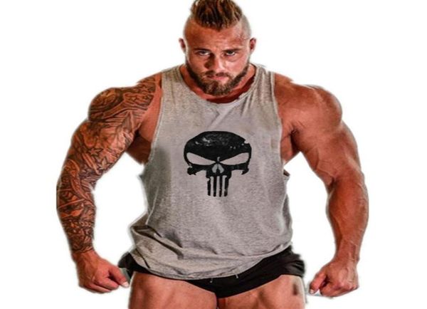 Golds Stringer Top Top Men Bodybuilding Abbigliamento fitness Mens Sleeveless Shirt giubbotti di cotone canottiere Muscoli Skull Funny212O9696290