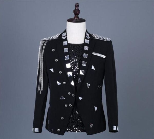 Черная белая зеркальная цепная куртка для кисточки для кисточки с стройной костюмами костюмы певицы пиджак