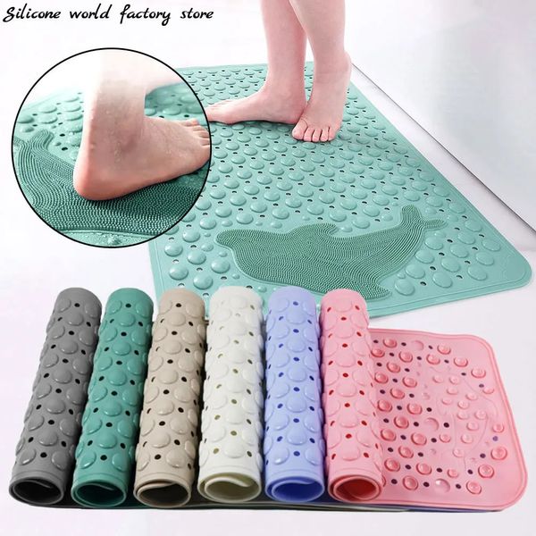 Silikon Welt Badezimmer Anti-Skid-Matten PVC Dusche Anti Fall Foot Matte Delphin Massage Saugnapf mit Abflusslochbodenmatte 240507