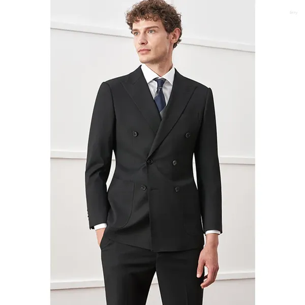 Herrenanzüge Anzug 2 Stück schwarze doppelt baced Casual Business Formale Kleidung für Arbeit Bräutigam Hochzeit Bankett Jacke mit Hosen