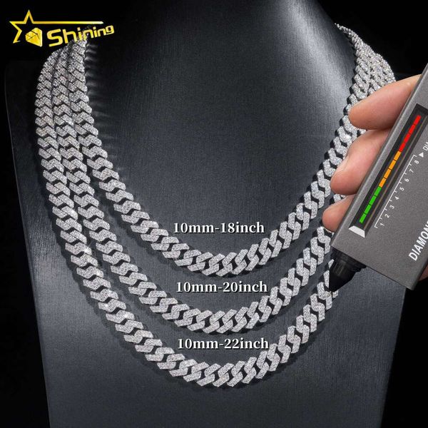 Pronto per la spedizione 48H Spedizione Pass Diamond Tester Sier 10mm a due righe regolari popolare Moissanite Cuban Link Chain