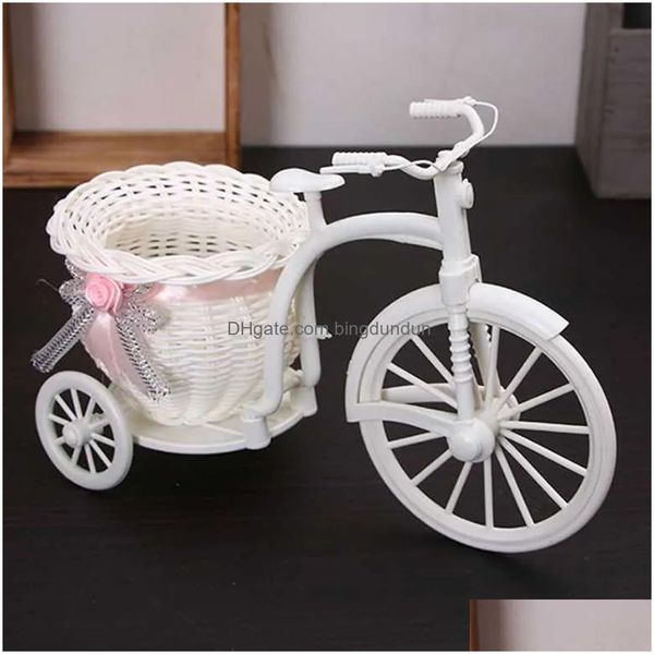 Вазы новая ваза Rattan Bike с шелковыми цветами Colorf Mini Rose Цветочный букет Daisy Artificial Flores для дома украшения оптом Dro dhvtf