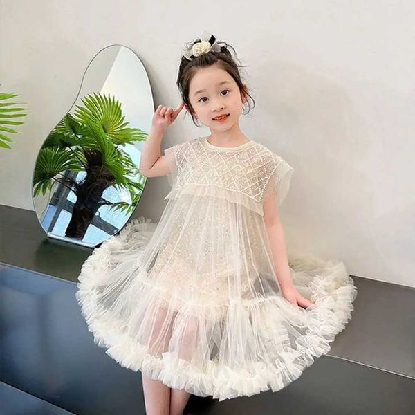 Mädchenkleider Mädchen Perlenkleid 2024 Eid modische Mädchen Kleid Mädchen Prinzessin Elegante Kleidung Sommerkleid Promotion Verkauf D240520