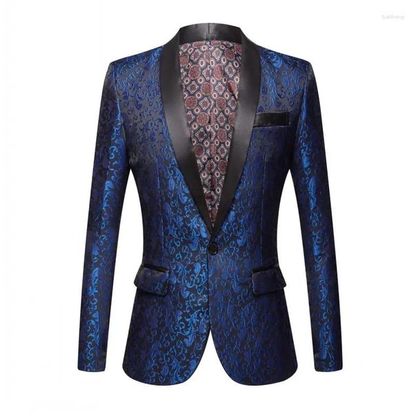 Мужские костюмы Pink Royal Blue Burgundy Floral Jacquard Tuxedos Shable Lapel Men Wedding Groom Prom Slim Fit Percedo Ужин для вечеринки