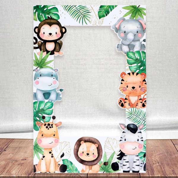 Decoração de festa Jungle Animals Frame Po Pro Prop Toelth Birthday Decor for Home Kids Baby Shower Wild One Safari Supplies