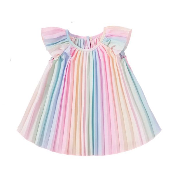 Mädchenkleider Baby Girl Regenbogen mehrfarbige Faltenkleid Schmetterlingshülle Party Kleid D240520