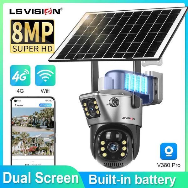 Drahtlose Kamera -Kits Ls Vision Solarkamera 4G SIM Outdoor Dual Objektiv WiFi 8MP 4K IP Camara Solar Panel CCTV -Sicherheit eingebaute Batterie PIR -Kamera V380 J240518