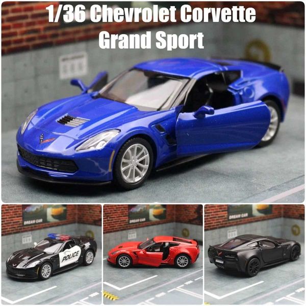 Modello di Diecast Auto 1 36 Chevrolet Corvette Grand Sport C7 Modello di auto giocattolo per bambini RMZ City Diecast Miniature Pull Back Collection Regalo Kid Boys Y240520WTPK