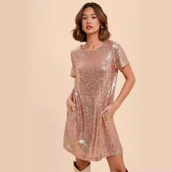 2024 Новое женское розовое золото модное сексуальное платье Sexy Plore