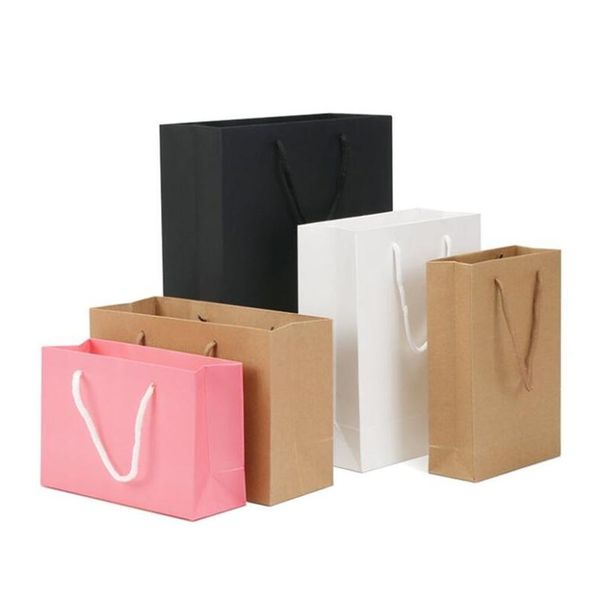 Verpackungstaschen Großhandel tragbares Papiergeschenk mit Griff Black Braun Pink White Kraft Shop Tasche Recycelbares Einzelhandelspackungstasche 4 Farbe Dhxk8