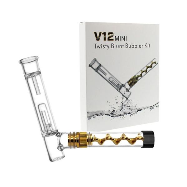 Tubo de vidro mini -vidro V12 original com filtro de ervas Twisty Blunt Glass Tobacco Tubos de fumantes portátil Mini Kit