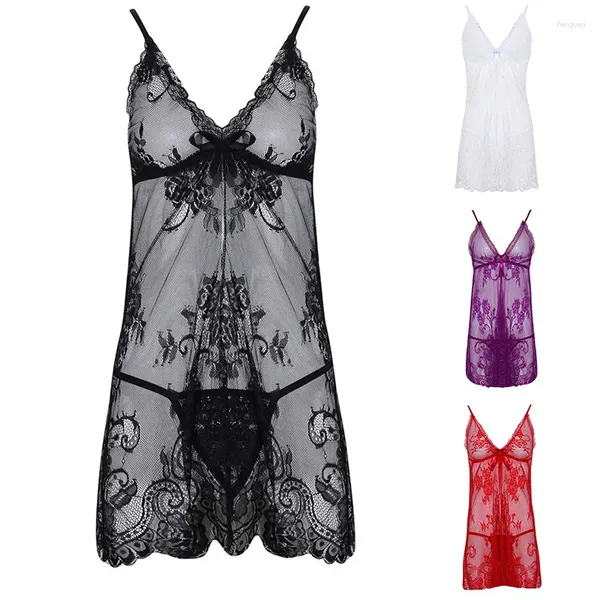 Abbigliamento per il sonno femminile Donne Summer Lace Night Night Night in camicia negligente babydoll sexy accappatoio abiti da casa femmina rossa s-xxl