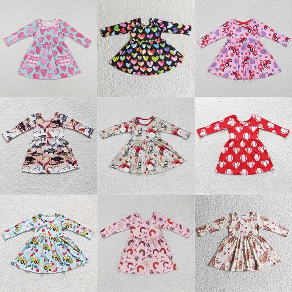 Set di abbigliamento all'ingrosso da bambina cuori per vallentine abito di San Valentino per bambini maniche lunghe bambini bambini tasca per bambini