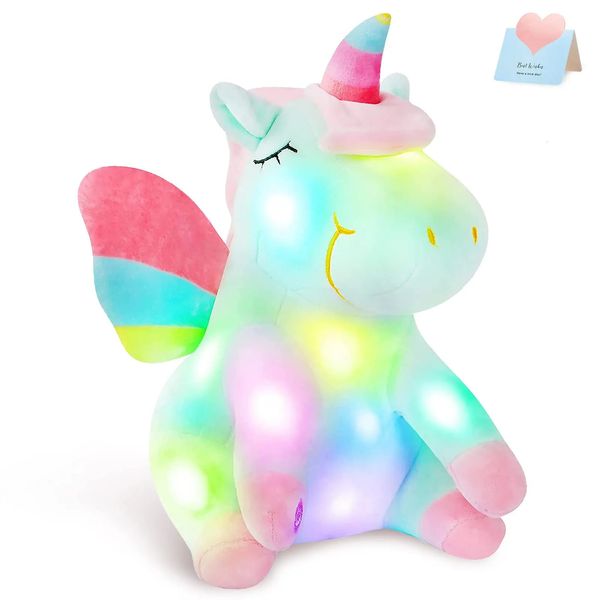 30 cm Led Light Musical Unicorn Plush Toys morbido Simpatico illuminazione rosa verde Pimboli di peluche per ragazze Giocattolo luccicante 240508