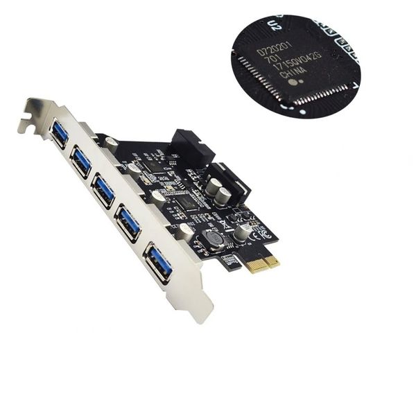 NEU 2024 USB 3.0 PCI-E-Erweiterungskarte 5 Ports Hub-Hub-Adapter für Desktop PC PCI Express Extender Modulplatine mit NEC +GL-Hauptsteuerungschip für