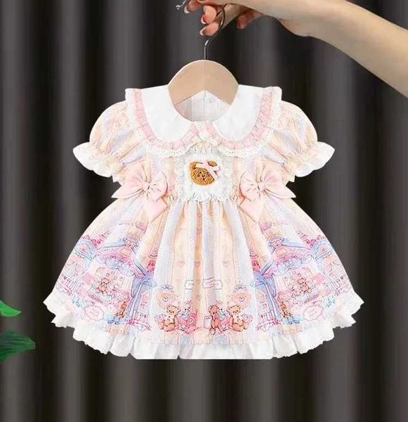 Vestidos de menina bebê menina lolita vestido de verão fofo urso arco aniversário vestido princesa moda moda criança roupa tutu vesidos d240520