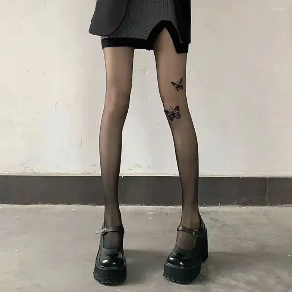 Donne calze di stampa elastica di stampa elastico a piede pieno piena sexy collantiestri di seta nera leggings lotita calze estate