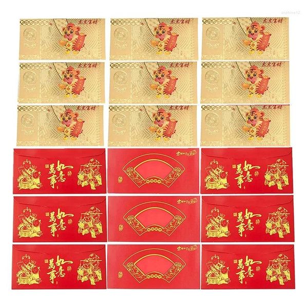 Geschenkverpackung -10 Stücke chinesischer goldener Banknoten für das Jahr Tiger mit rotem Geldumschlag und Schatztasche Karte