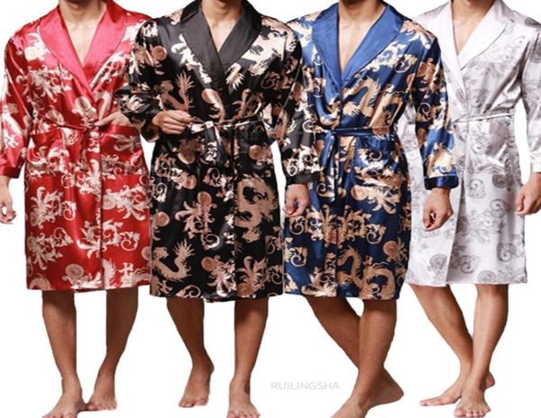 Men039s Robes Moda Robo de banho Kimono Mangas compridas Robe chinês Lucky Dragon Print Pijamas vestido de calçada para dormir 2208299891870