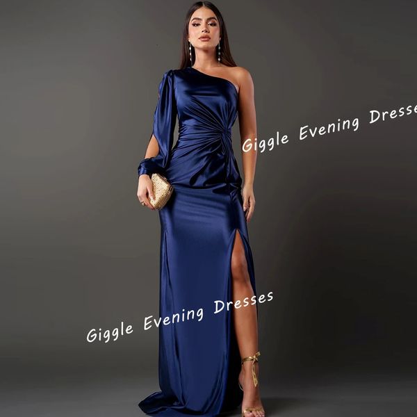 One-Shoulder-Satin-Prom-Kleid mit saudi-arabisch geschlitzten Sommer elegante formelle Damen hübsche Abendkleider 240520