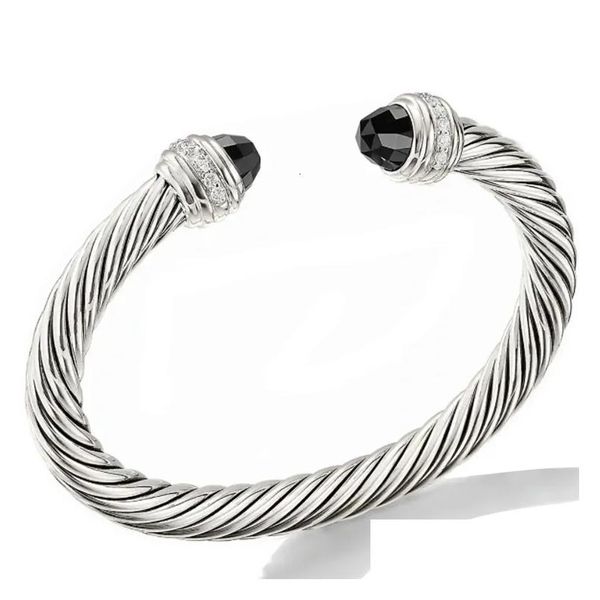 Braccialetti fascino Fashion Bracciale in acciaio inossidabile Bracciale zircone corda attorcigliata 7 mm Accessori aperti Open Wholesale 230508 Gioielli di consegna a goccia Dhpt6