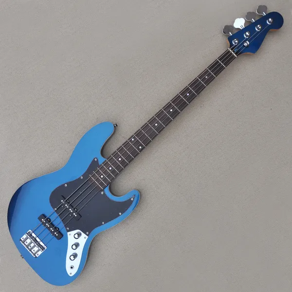 4 Saiten Metal Blue Electric Bass Gitarre mit 20 Braps Rosewood Freboard Schwarzer Pickguard Anpassbar